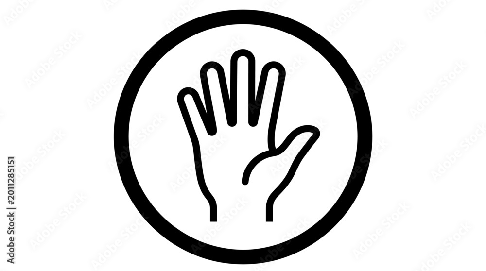 Obraz premium Black outline hand icon inside a circle on white background