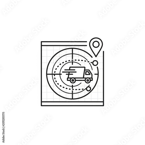 A delivery truck is tracked on a map with a location pin.