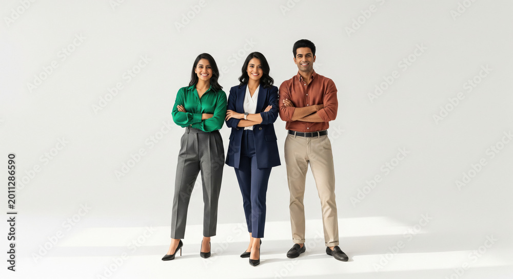 Fototapeta premium A confident group of business professionals standing together on a clean background