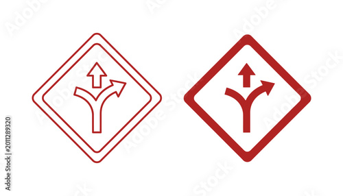 Road sign icon for split traffic direction featuring outline and solid red border styles for driving and navigation maps Free Download Road sign icon for split traffic direction featuring outline and solid red border styles for driving and navigation maps - GFXLoad