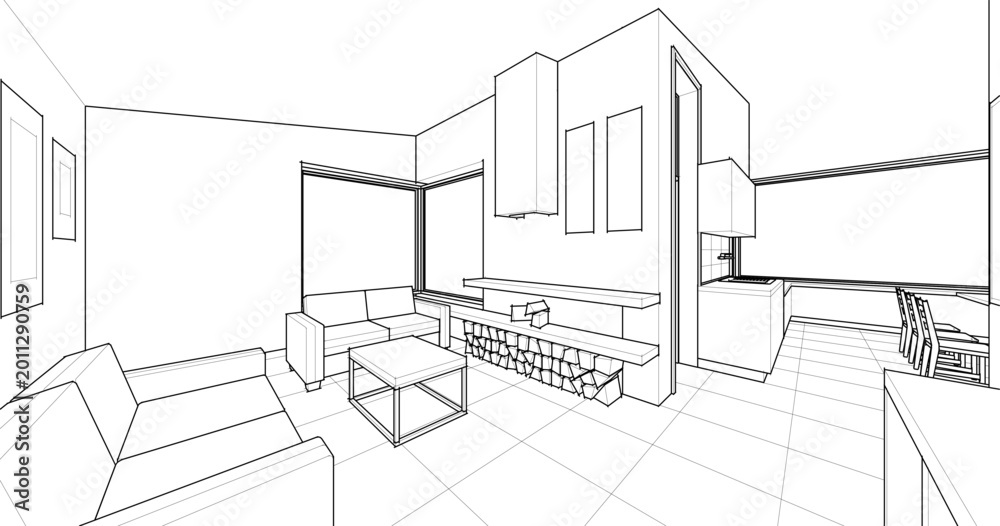 Fototapeta premium residential interior living room 3d illustration