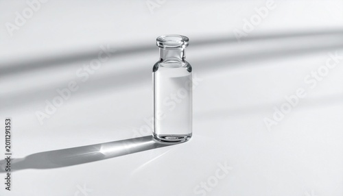 minimalist glass bottle with clear liquid isolated on white background soft lighting