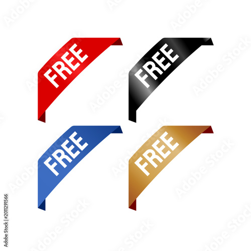 Free corner ribbon stickers set, red, black, blue, gold - vector illustration
