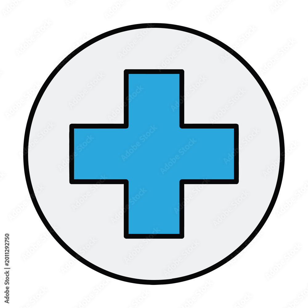 Fototapeta premium Blue medical cross symbol in circle on white background