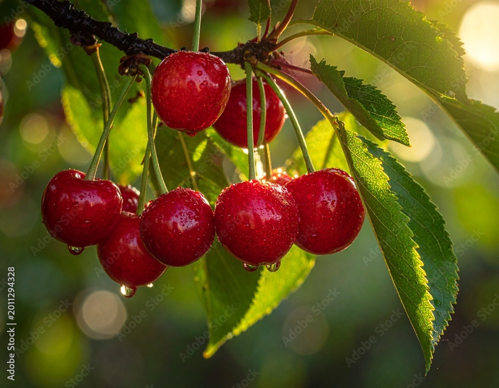 Obraz premium red cherry on a branch