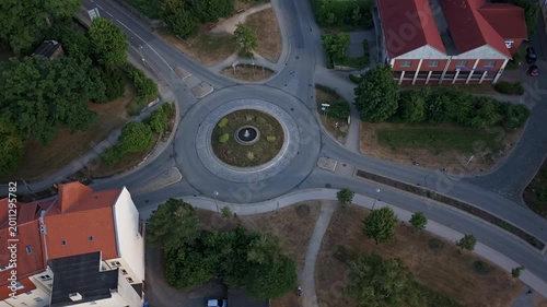 Aerial Top view of vehicles at roundabout street Time lapse Hyperlapse Smooth Town 4K
