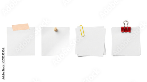 Foto Textures of various square white memo paper pieces