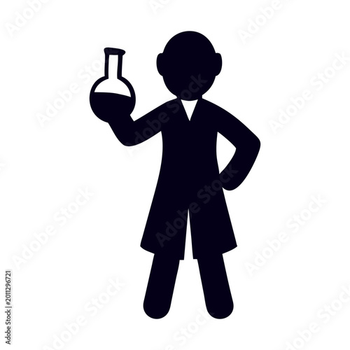 Scientist silhouette vector icon, professional chemist holding laboratory flask, black lab researcher pictogram for web