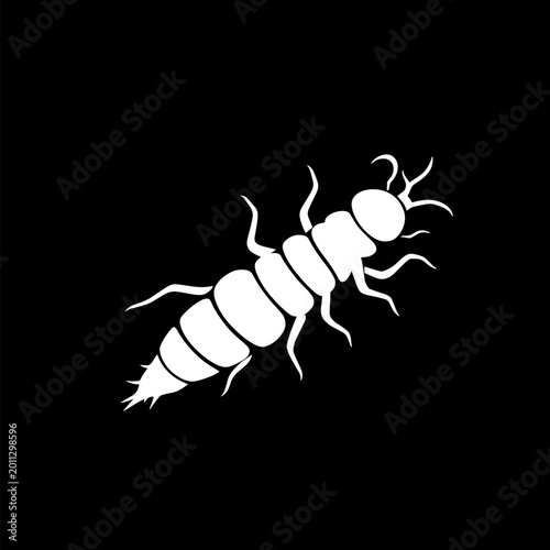 White insect illustration on black background, a minimalist vector graphic design element