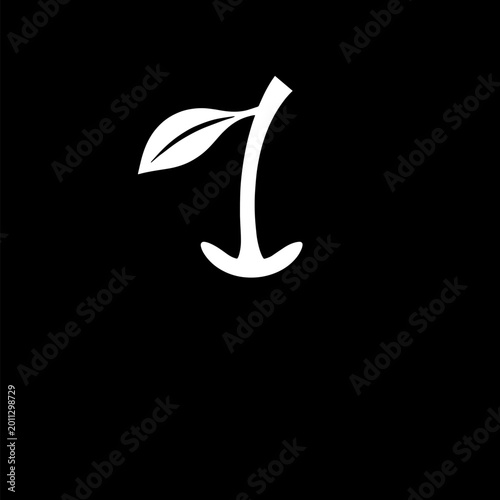 Simple and minimalist white cherry illustration with a leaf against a solid black background