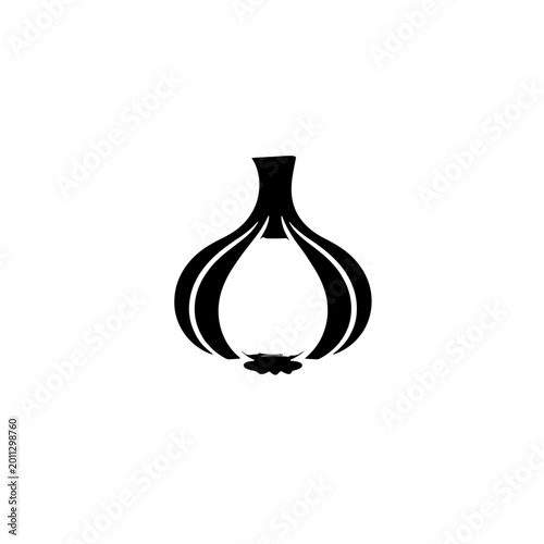 Simple black and white garlic illustration isolated on a clean white background for design elements.