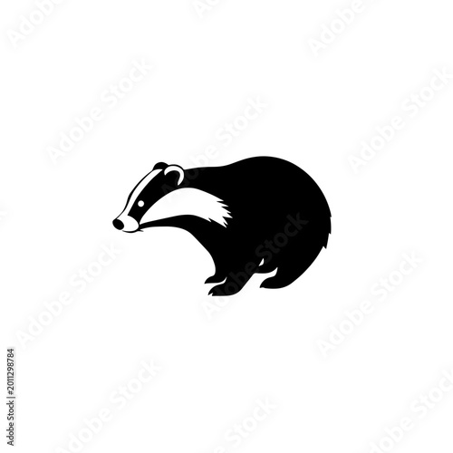Simple black and white illustration of a badger animal isolated on a white background.
