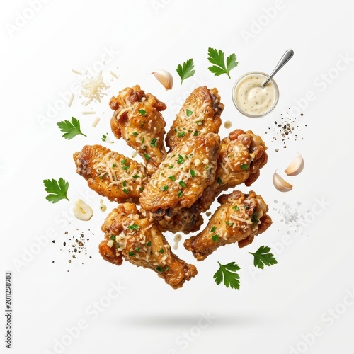Crispy chicken wings with garlic parmesan and fresh herbs