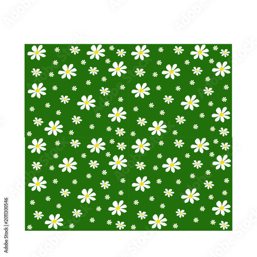 Vector floral seamless background with small white daisies on green. Simple spring nature ornament for fabric, textile and wrapping paper design.