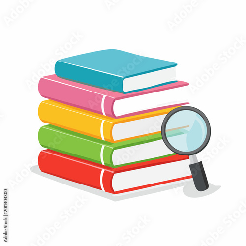 Stack of Books with Magnifying Glass