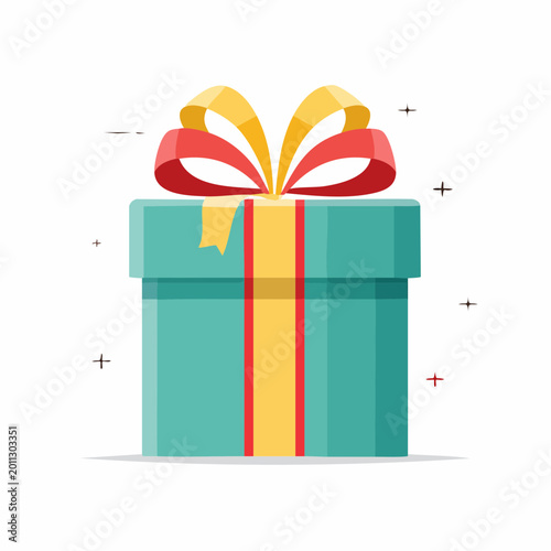 Turquoise Gift Box with Red and Yellow Ribbon