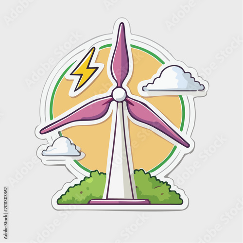 Wind Turbine Generating Clean Energy with Lightning and Clouds