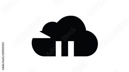 Cloud banking vector icon illustration featuring a black cloud silhouette with a white bank building inside. Minimalist flat design for financial technology, online banking, and digital storage.
