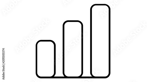 Simple minimalist vector illustration of a bar graph with three vertical bars of increasing heights, representing business growth, data analysis, and financial success in a clean line art style.