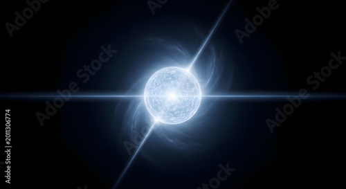 A glowing neutron star emitting powerful beams of radiation in deep space