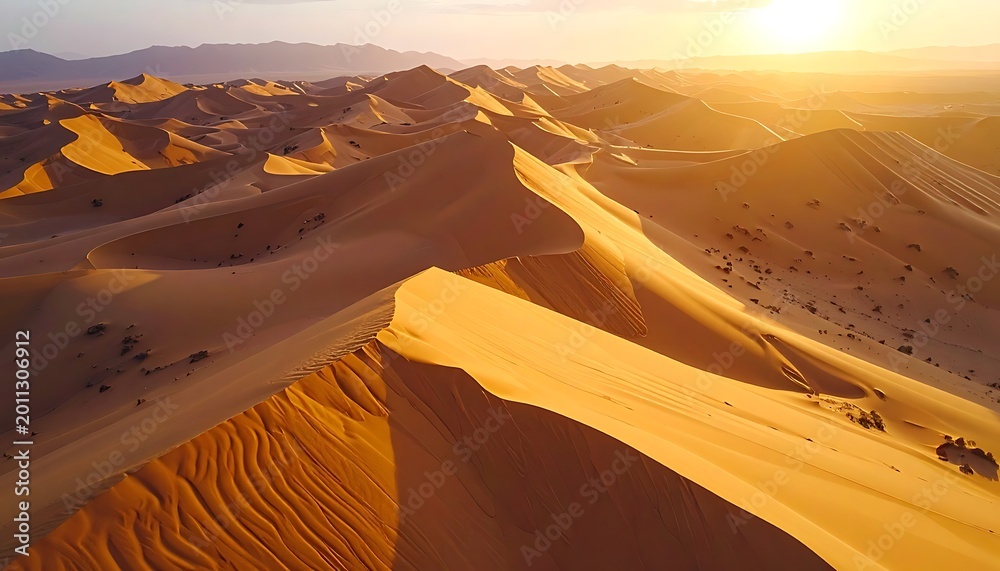 Fototapeta premium Golden desert sand dunes at sunset.