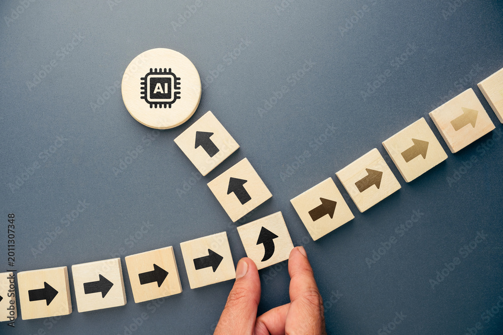 Obraz premium Business pivot toward artificial intelligence strategy and AI transformation concept