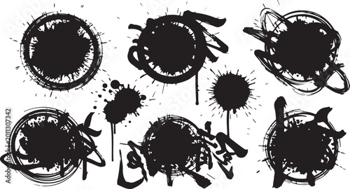 Bild auf Leinwand Mega bundle of different ink brush strokes:rectangle,square and round freehand drawings
