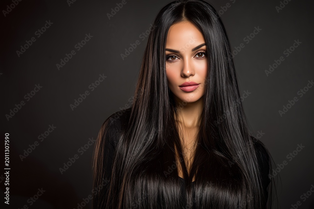 Fototapeta premium Stunning Portrait of a Woman with Long Black Hair