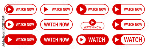 Streaming video buttons with play icons, call to action for media content at once