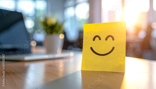 Motivational message on sticky note with smiling face, depicting support, recognition, and workplace positivity.