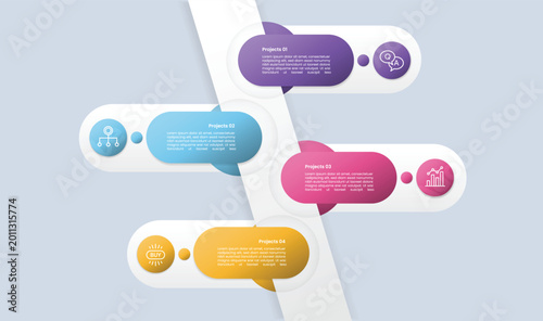 Bilde på lerret zigzag vertical timeline infographic with glossy gradient style with main skew l