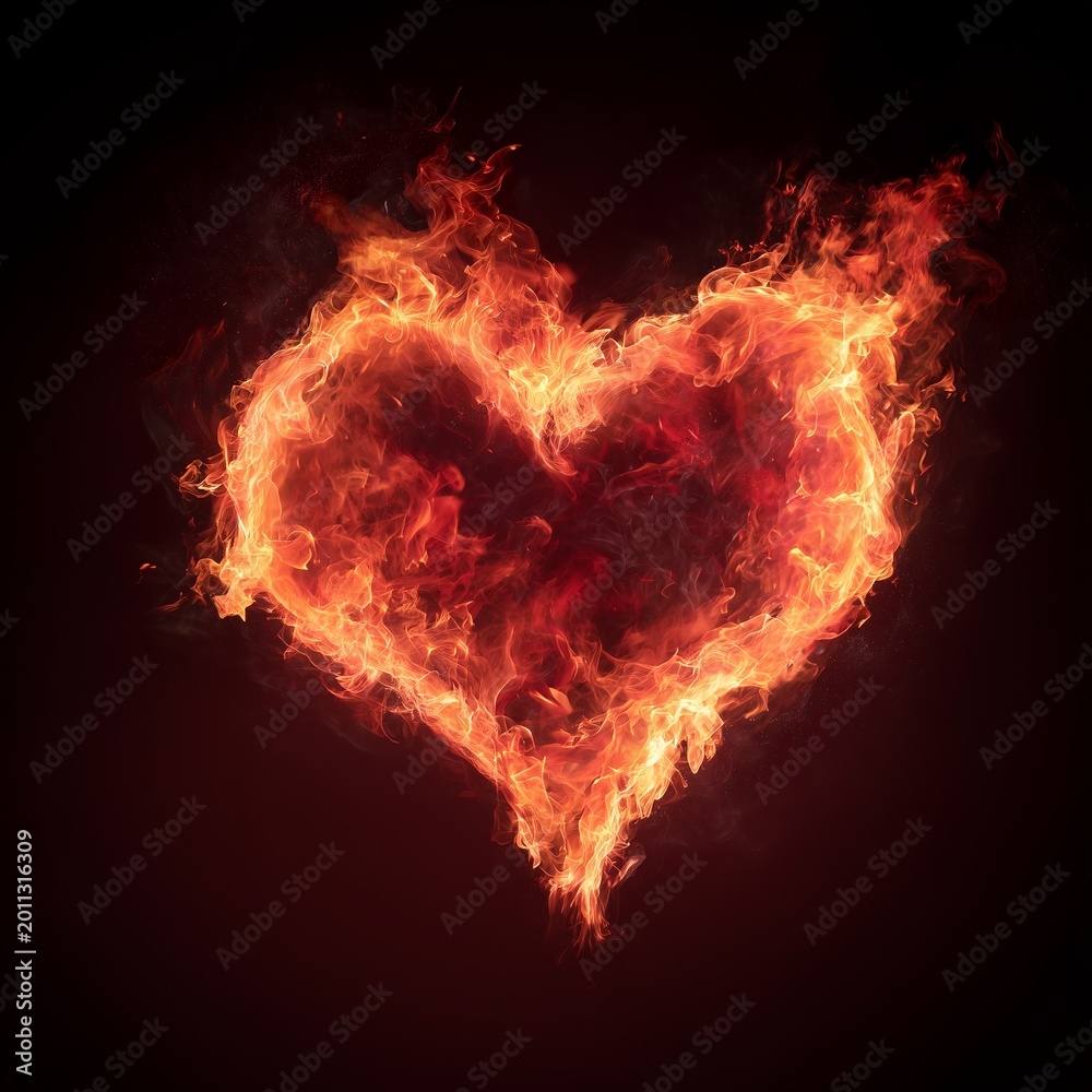 Fototapeta premium Fiery Heart Symbol on Black Background