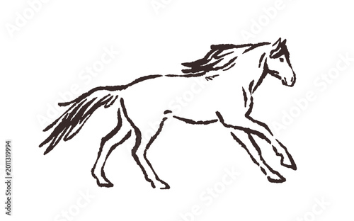 Horse profile, contour sketch in doodle scribble style. Outline brush drawing...