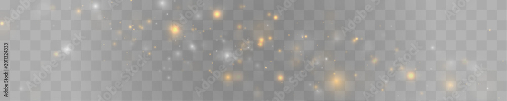 Fototapeta premium White and gold dust particles with radiant shimmer and soft floating glow. Elegant luminous blend creates dreamy magical atmosphere. Perfect design element for visuals. vector