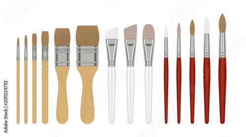 Bild auf Leinwand Paint Brush Collection with Flat Round Detail and Artist Brushes for Painting Ar