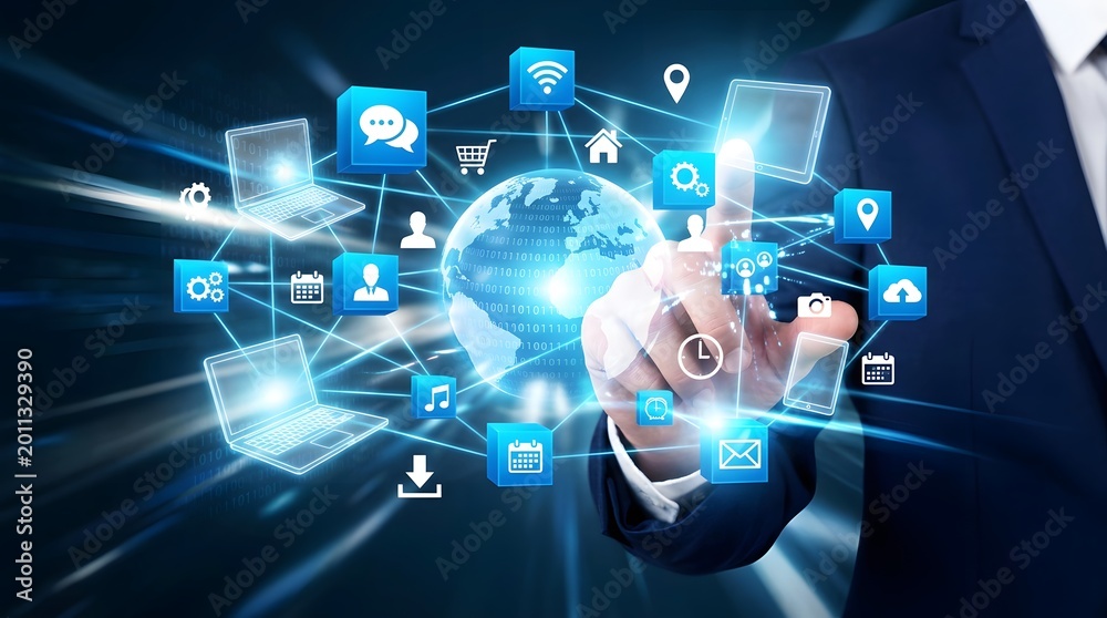 Naklejka premium Global Digital Network Connecting with Modern Technology Concept