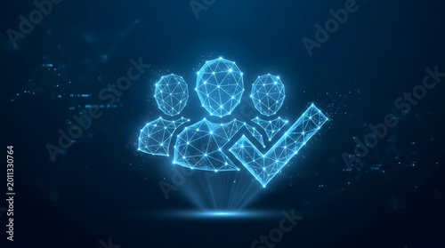 Teamwork Concept with Check Mark for Successful Project Glowing Blue