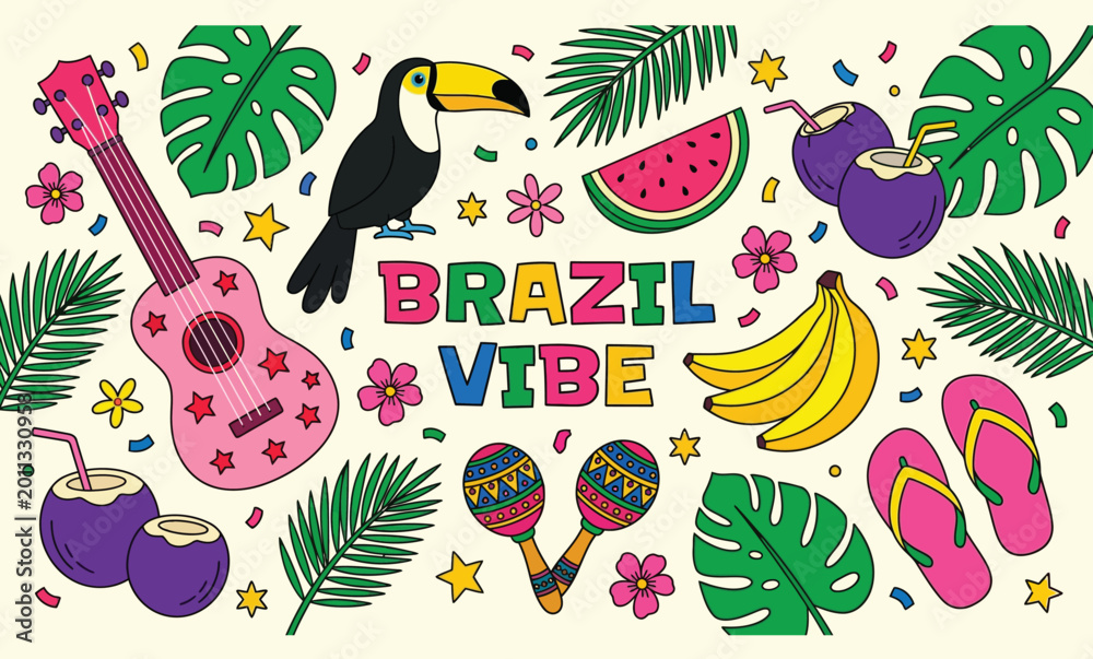 Fototapeta premium Vibrant Brazil Vibe Tropical Illustration