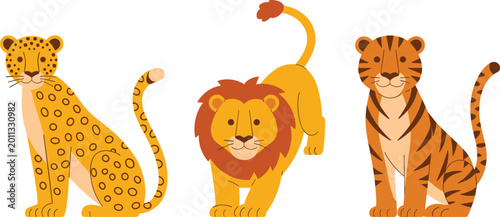 Canvas Print Wild Animal Trio Illustration Set Featuring Leopard, Lion, and Tiger in Cute Car