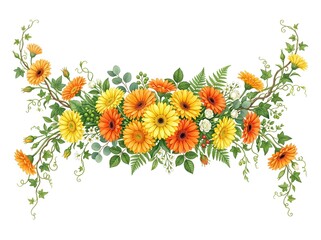 Floral arrangement clipart gerbera daisies ferns and berries design
