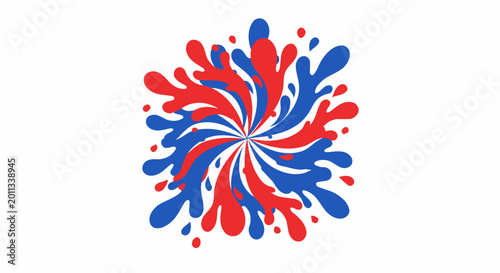 Abstract red and blue liquid splash swirl graphic on a white background
