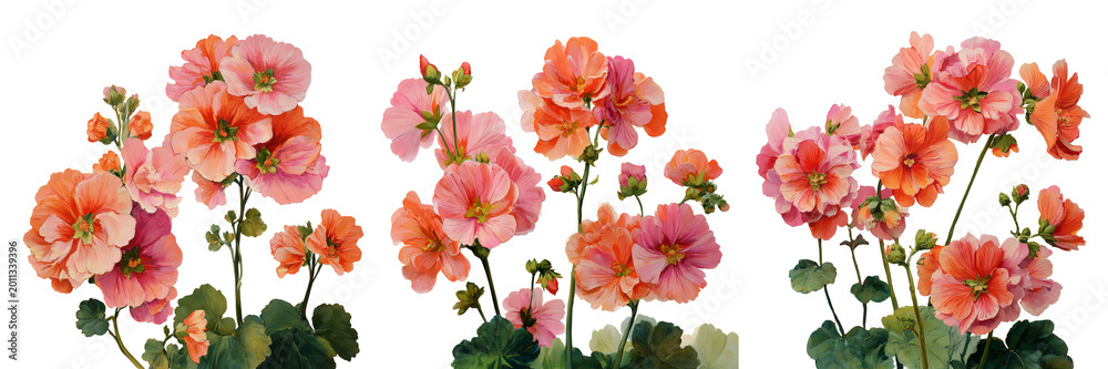 Obraz premium Set of Beautiful Pink and Coral Floral Bouquet Illustration transparent png background.Ai generated