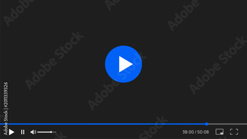Foto Video player interface with play button, dark media screen, playback timeline, v