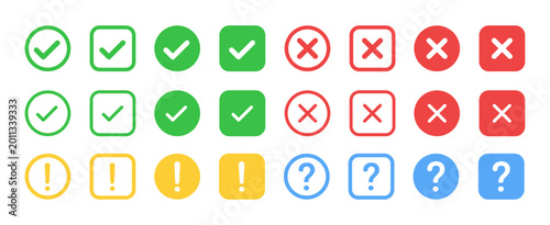Bild auf Leinwand Check mark, exclamation and question point, x mark icon