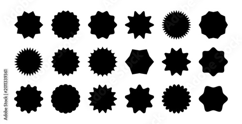 Photos Black badge silhouettes with blank starburst seals, scalloped labels and spiky p