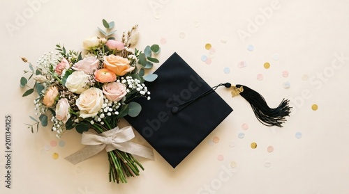 Black Graduation Mortarboard with Spring Floral Bouquet