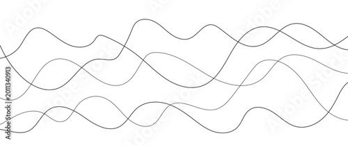 Curved black long lines seamless wave pattern. Thin line wavy abstract vector background. Wavy line horizontal divider wavy pattern. Curve line art striped. Abstract wave elements. Vector illustration