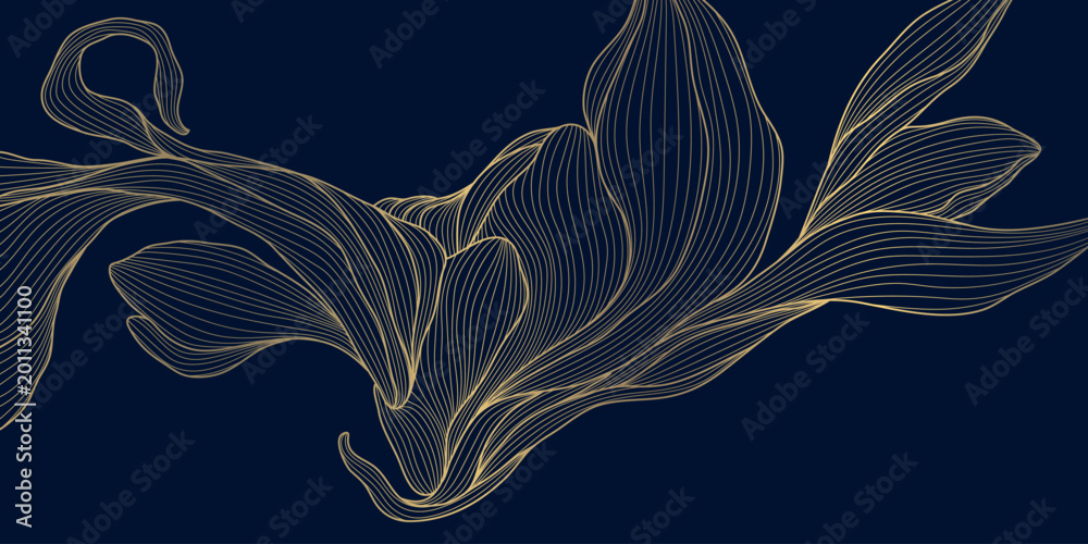 Φωτογραφία Luxury vector line art deco pattern, gold floral elegant leaves and botanical elements background