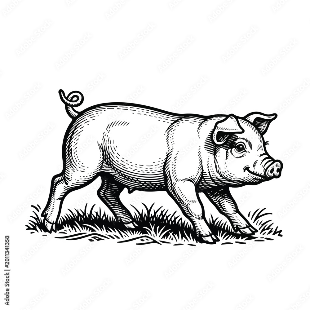 Fototapeta premium A pig walking on the grass.