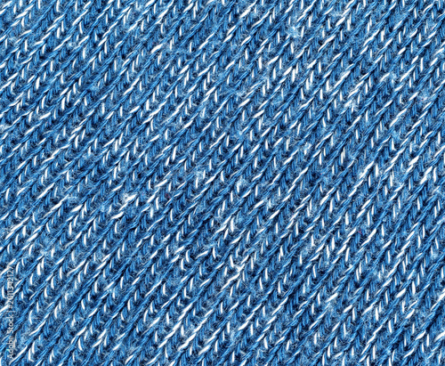 Blue and white melange knit fabric closeup